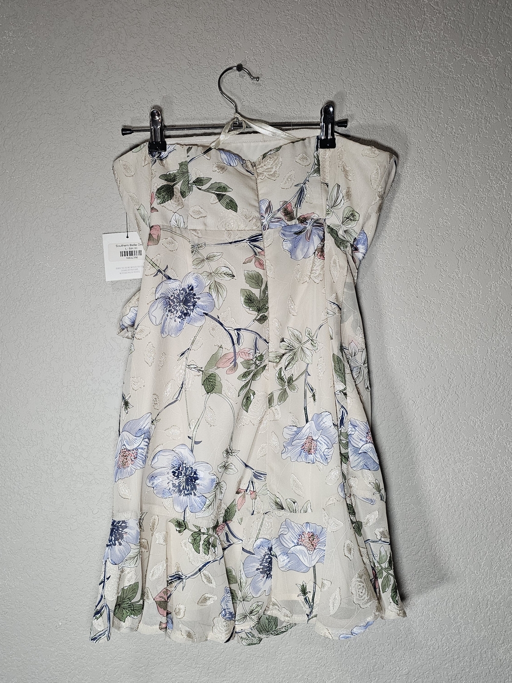 Strapless Floral Sundress in Cream with Blue & Green Accents - Picture 4 of 6